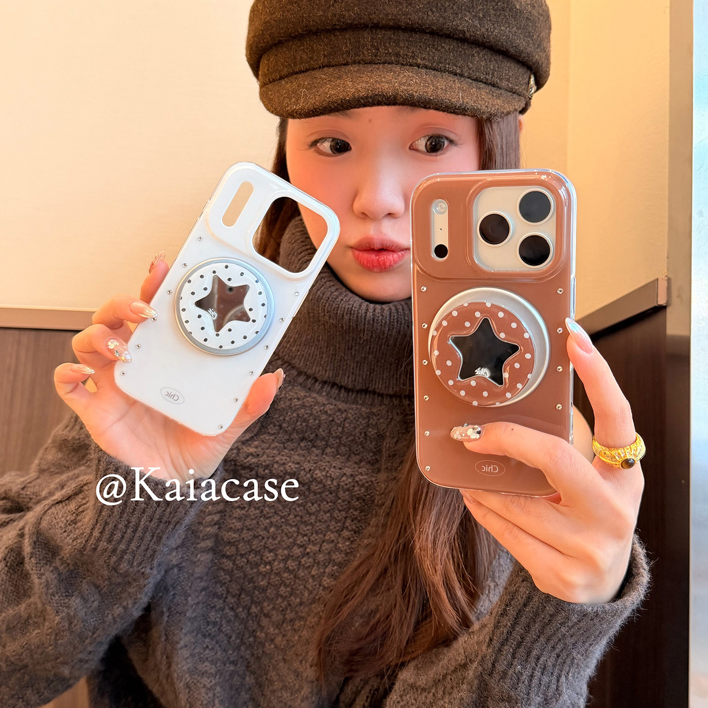 kaia 日韩ins水钻五角星镜子适用苹果17promax手机壳iphone16pro新款17女14pro磁吸支架15pro全包防摔手机套,3C数码配件,手机保护套/壳,淘宝优惠券,粉丝福利购,淘宝优惠卷