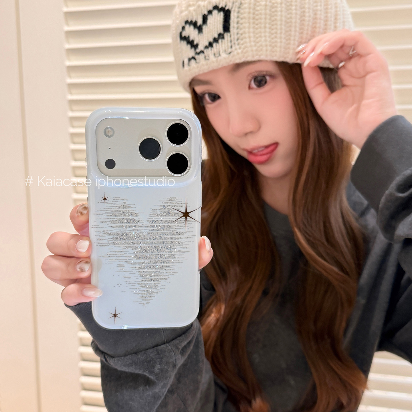 kaia 甜心极简银箔爱心适用苹果18promax手机壳iphone18pro新款镭射17pm创意15pro女16全包17双层防摔手机套