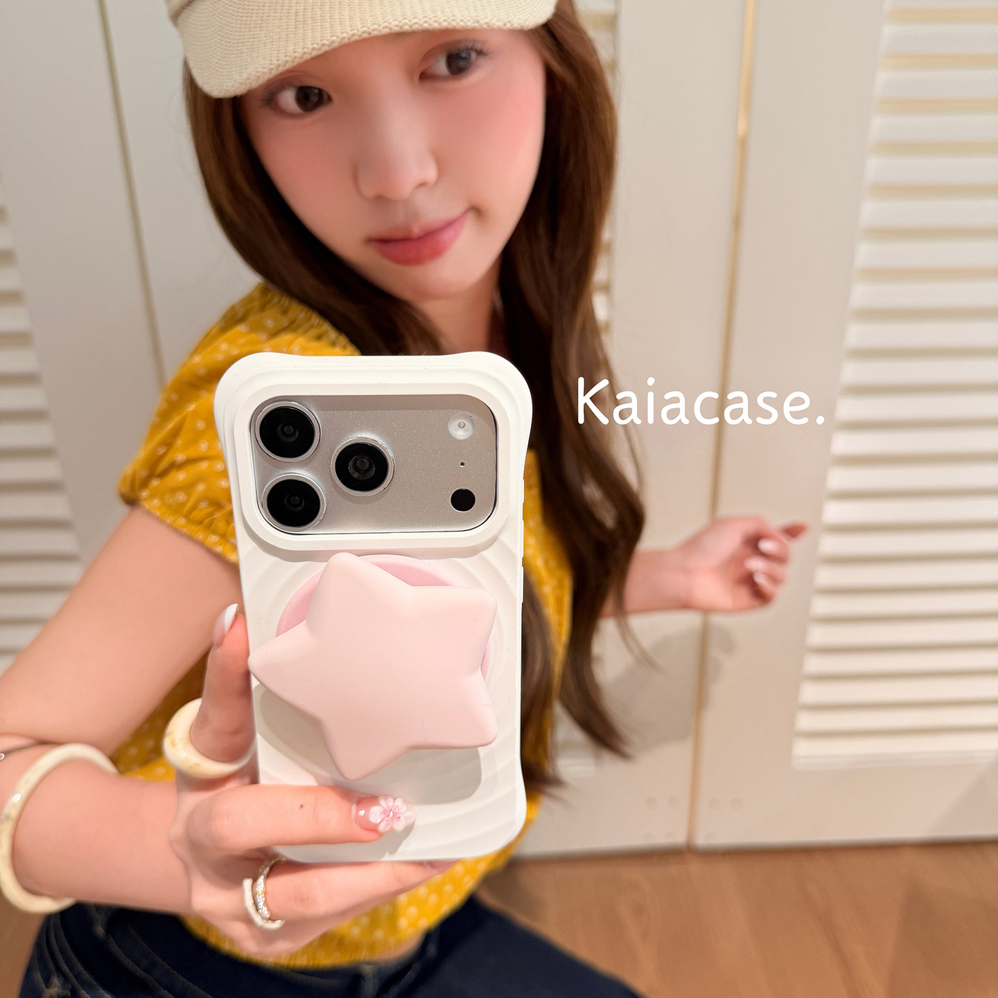kaia 极简奶白波漾壳五角星适用苹果17promax手机壳iphone16pro新款17女14pro磁吸支架15pro全包硅胶软手机套图片