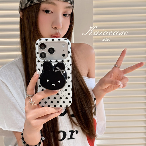 kaia ins日韩可爱波点小黑兔适用苹果17promax手机壳iphone16pro新款16女17pro磁吸支架15pro全包防摔手机套