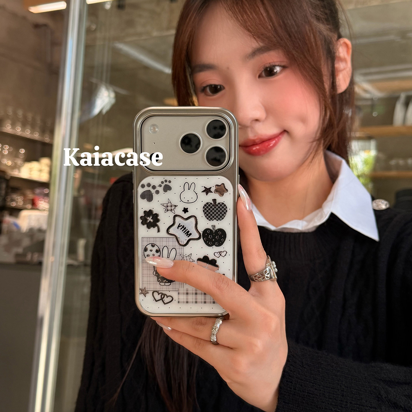 kaia 小众ins黑波点卡通兔子星星适用苹果17promax手机壳iphone16pro新款13女14pro创意15pro全包防摔手机套,3C数码配件,手机保护套/壳,淘宝优惠券,粉丝福利购,淘宝优惠卷