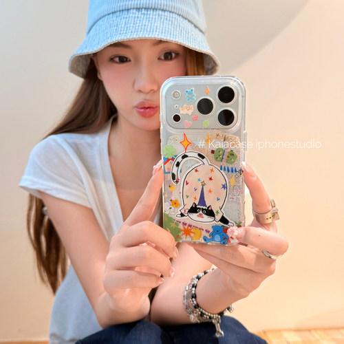 kaia 童趣报纸猫咪彩色星星适用苹果18promax手机壳iphone17pro新款14/15/16女17pm创意18pro全包防摔手机套