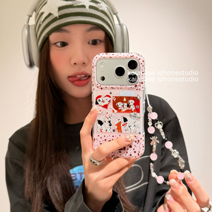 kaia 趣味可爱卡通斑点狗狗插画适用苹果17promax手机壳iphone16pro新款15女14pro带链条15pro双层防摔手机套