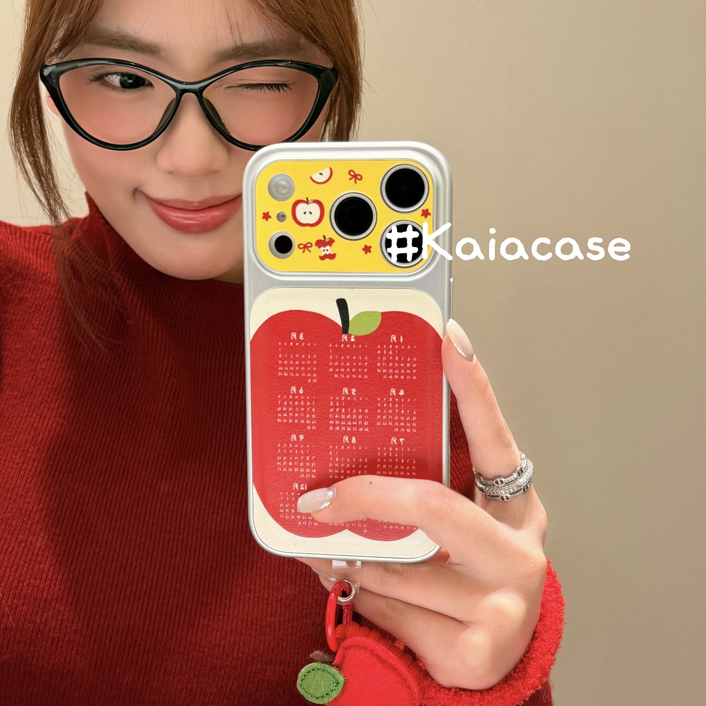 kaia 新年款ins俏皮红苹果日历适用苹果17promax手机壳iphone16pro新款17女14pro带挂绳15pro全包防摔手机套,3C数码配件,手机保护套/壳,淘宝优惠券,粉丝福利购,淘宝优惠卷
