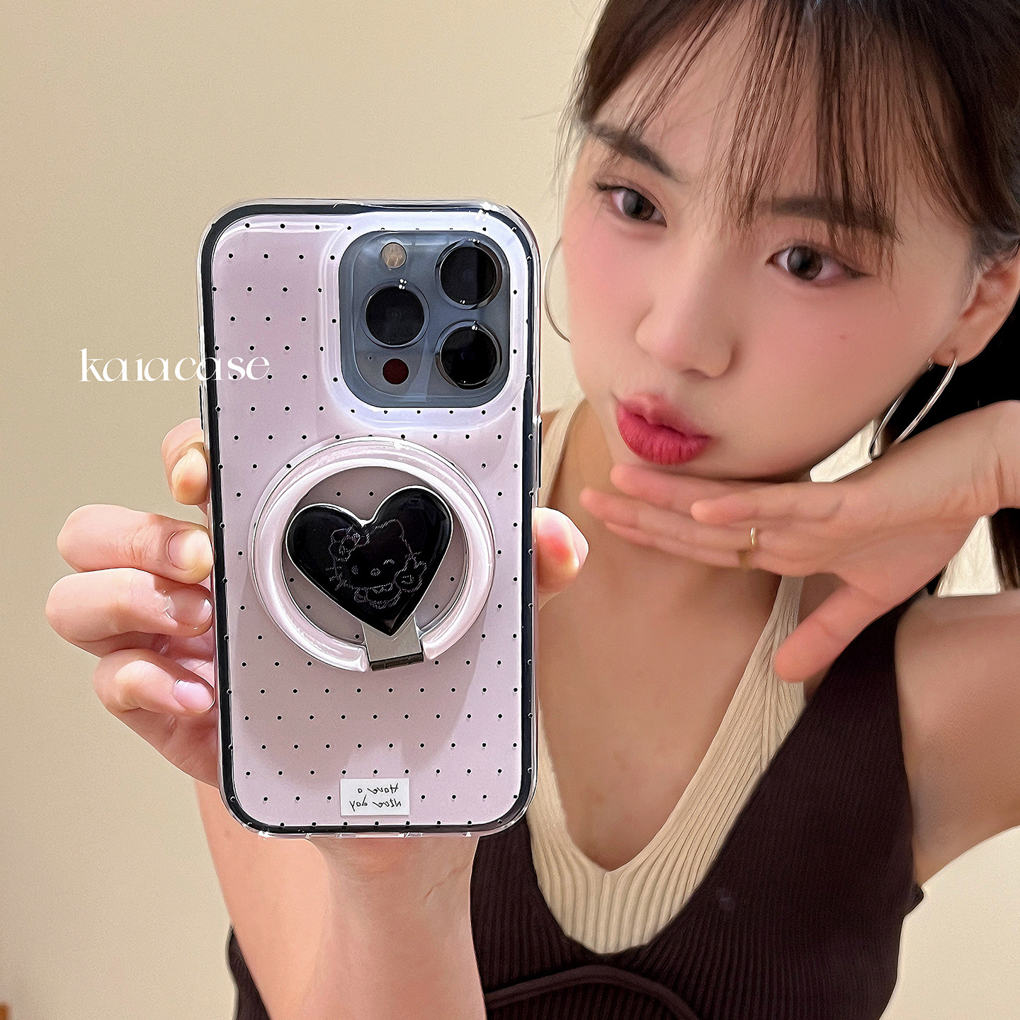kaia日韩简约波点爱心KT猫适用苹果16promax手机壳ip