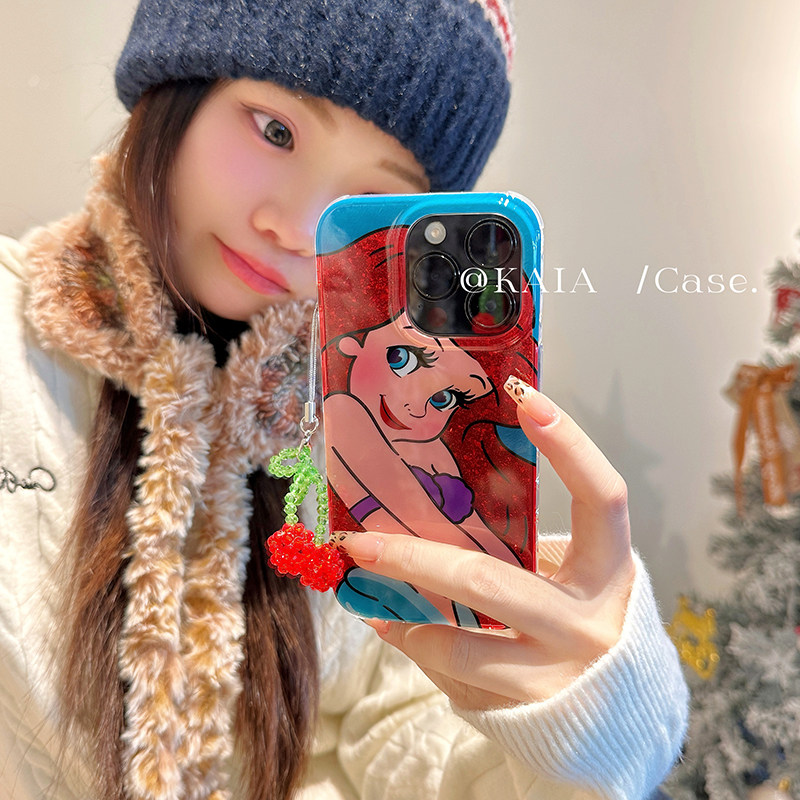 kaia 卡通动漫闪粉美人鱼适用苹果16promax手机壳iphone13新款12双层15女款15promax樱桃吊坠16pro创意手机壳,3C数码配件,手机保护套/壳,淘宝优惠券,粉丝福利购,淘宝优惠卷
