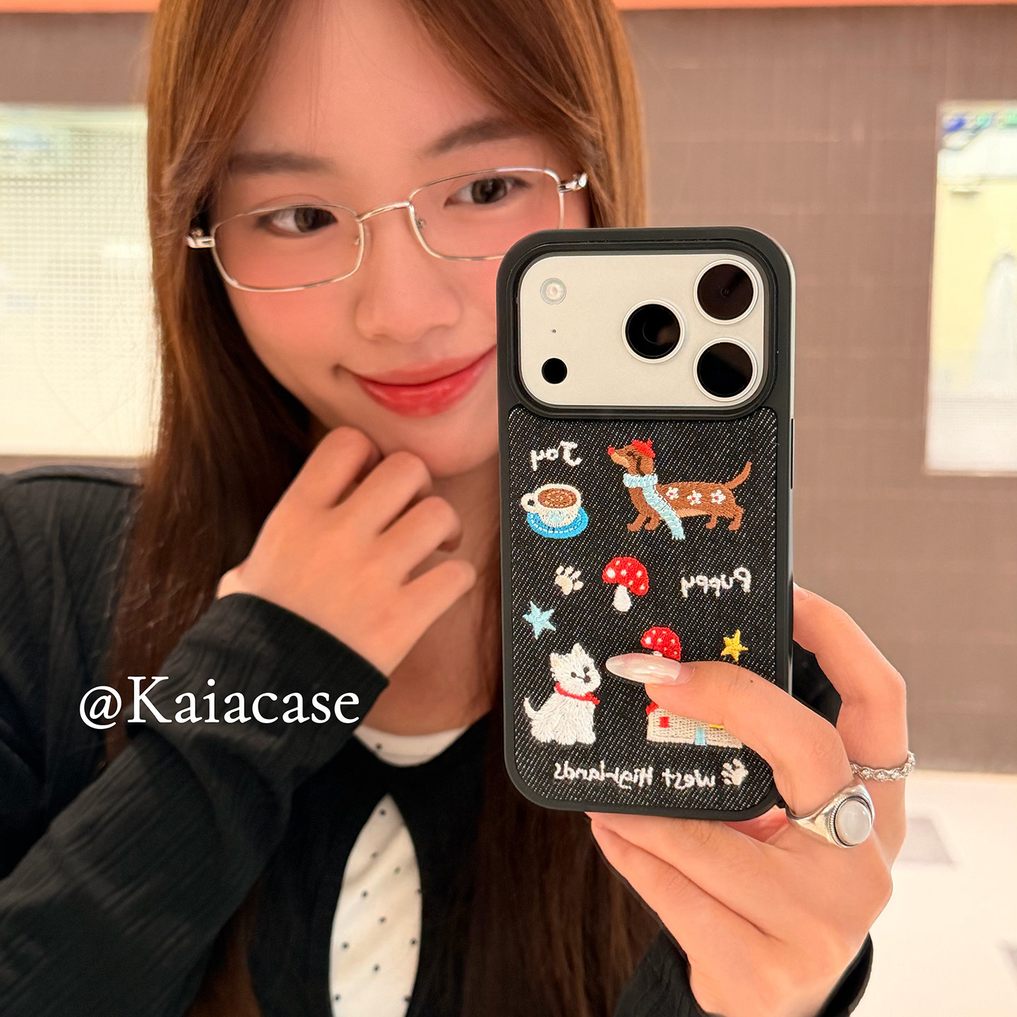 kaia 时髦经典蓝牛仔刺绣卡通狗狗适用苹果17promax手机壳iphone16pro新款15女14pro创意15pro全包防摔手机套,3C数码配件,手机保护套/壳,淘宝优惠券,粉丝福利购,淘宝优惠卷