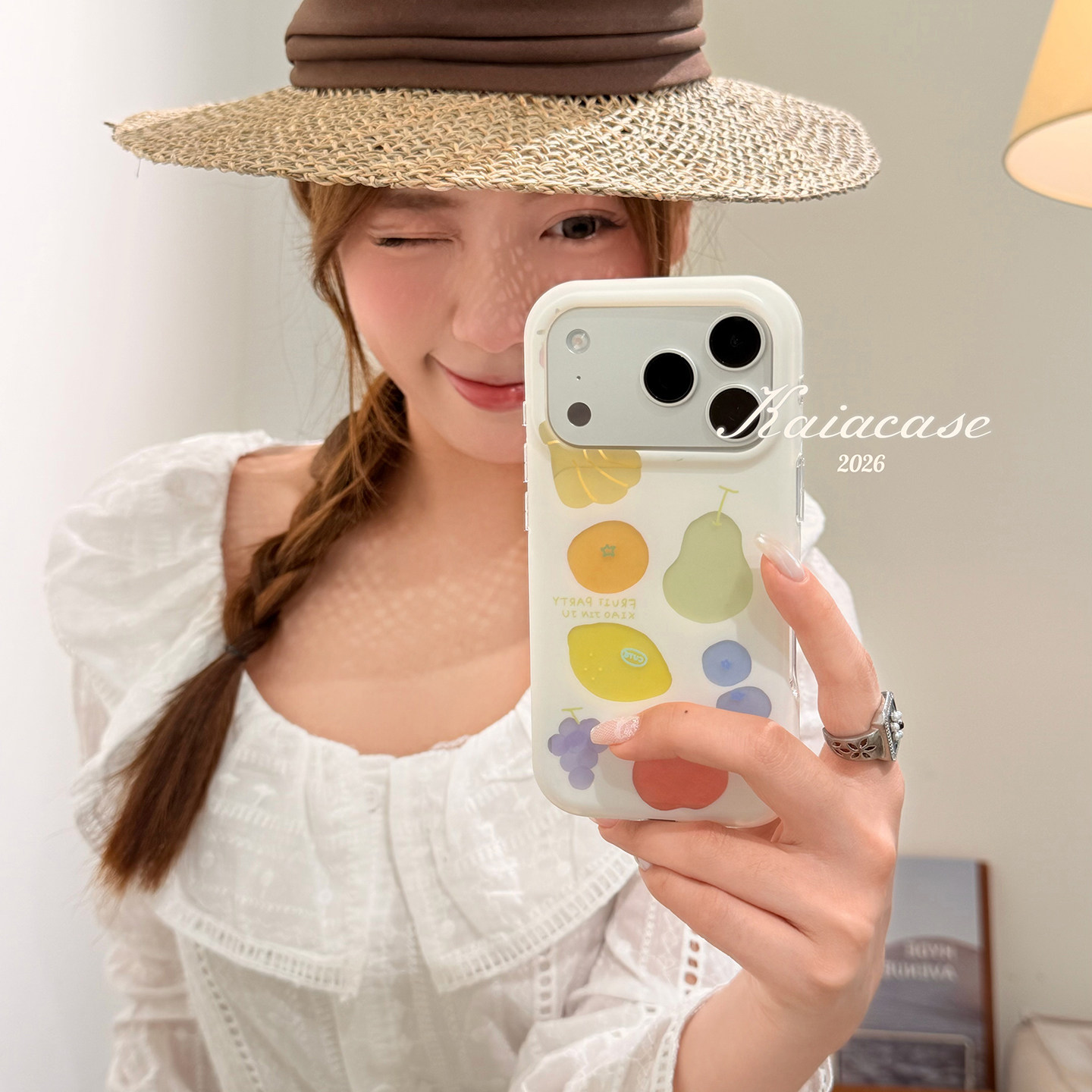 kaia 夏日ins小清新水彩水果字母适用苹果17promax手机壳iphone16pro新款16女17pro创意15pro全包防摔手机套