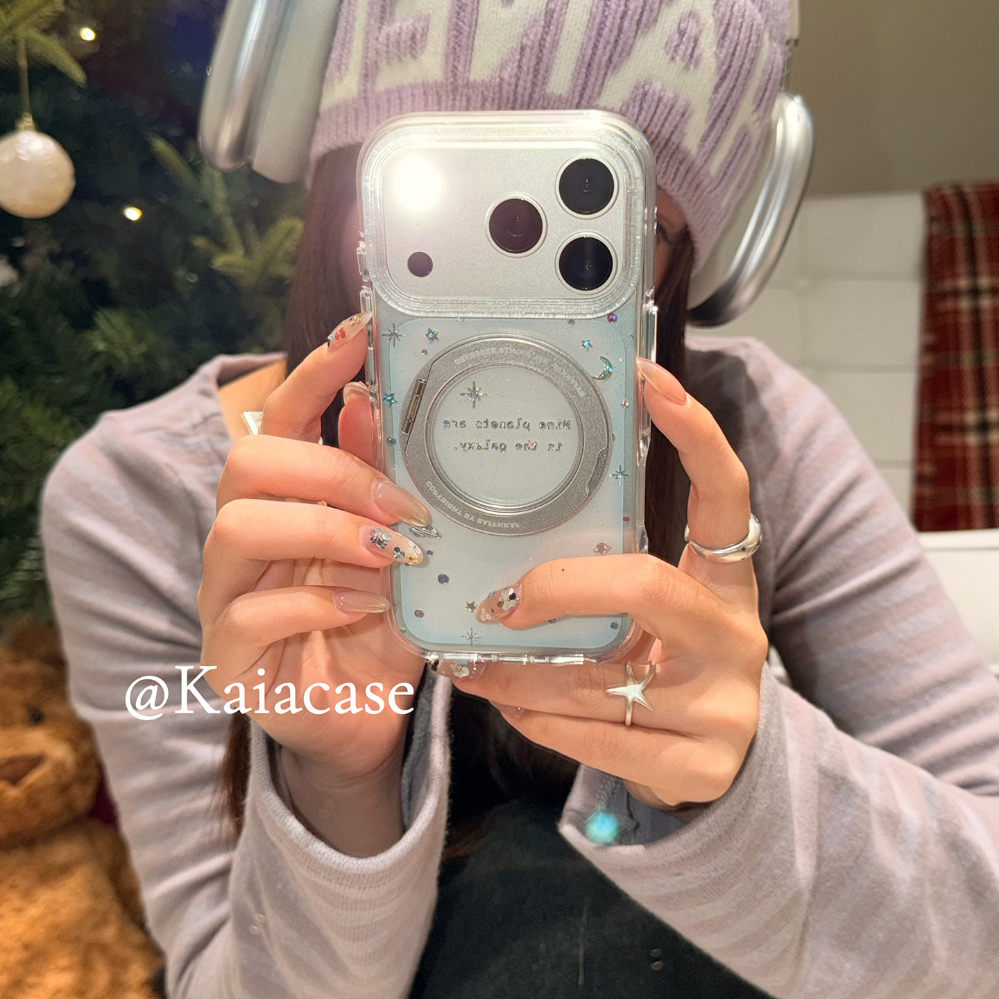 kaia唯美ins透明闪粉行星旋转支架适用苹果17promax手机壳iphone16pro新款16女17pro创意15pro全包防摔手机套,3C数码配件,手机保护套/壳,淘宝优惠券,粉丝福利购,淘宝优惠卷