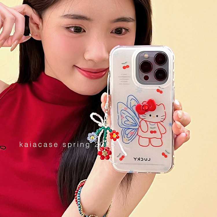 kaia甜美线条哈喽kt凯蒂猫蝴蝶翅膀适用苹果16promax手机壳iphone13新款15女14pro带挂件16pro闪粉防摔手机套,3C数码配件,手机保护套/壳,淘宝优惠券,粉丝福利购,淘宝优惠卷
