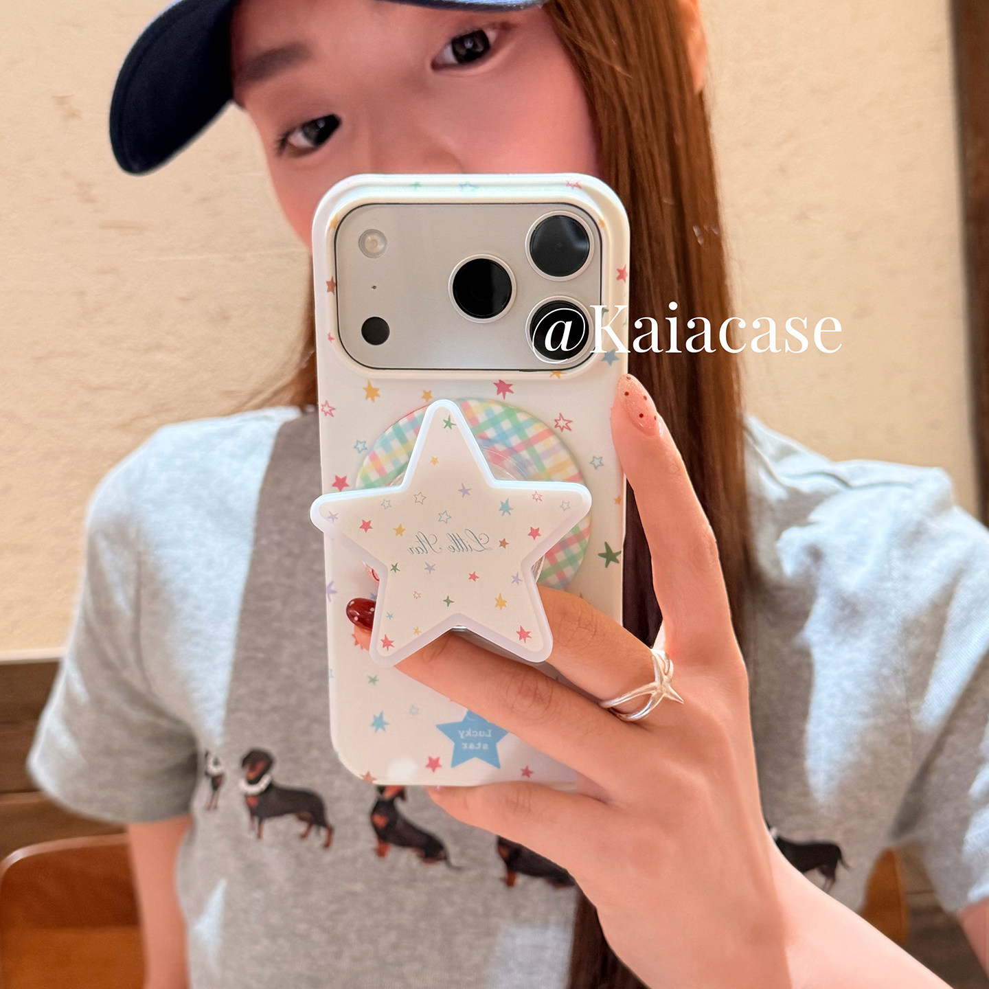 kaia日韩ins彩色格纹五角星适用苹果17promax手机壳i