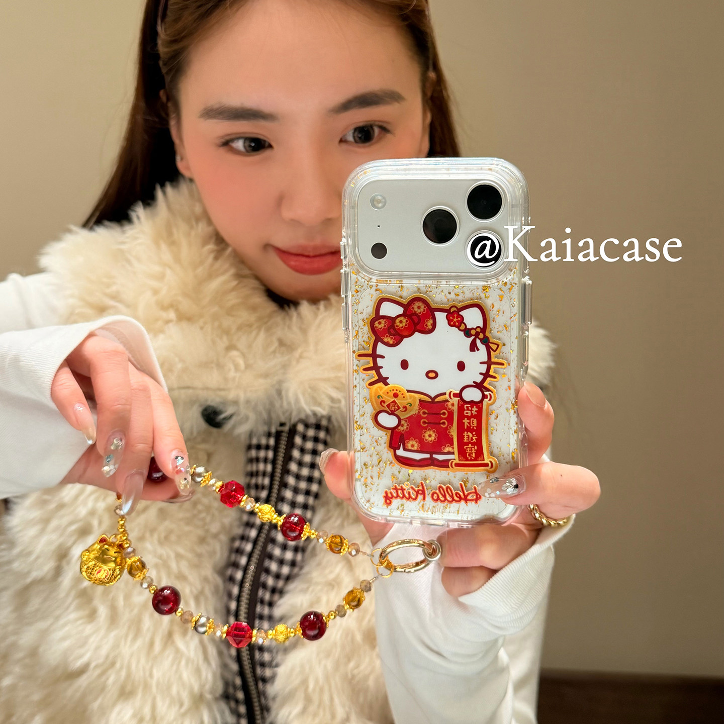 kaia 新年款金箔招财进宝哈喽kt适用苹果17promax手机壳iphone16pro新款17女14pro带链条15pro全包防摔手机套,3C数码配件,手机保护套/壳,淘宝优惠券,粉丝福利购,淘宝优惠卷