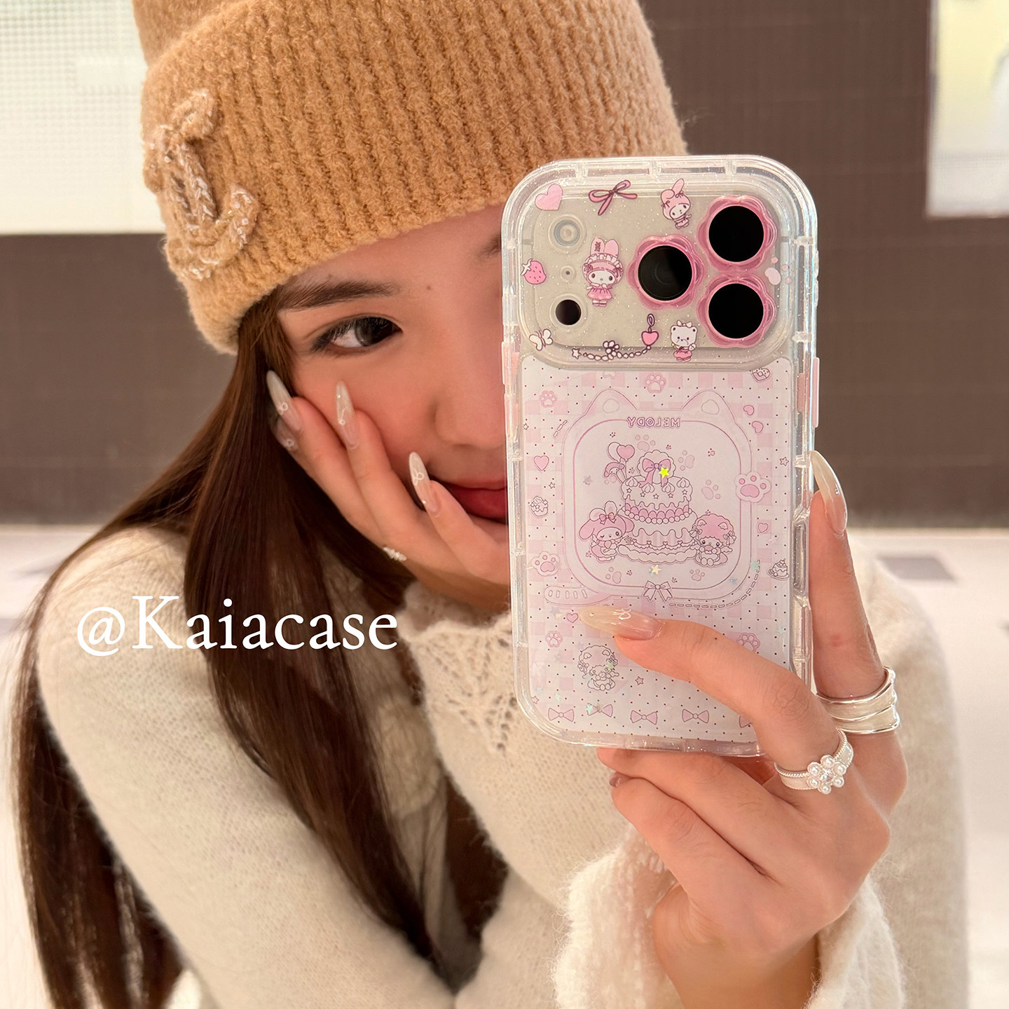 kaia 甜美粉色格纹卡通美乐蒂蛋糕适用苹果17promax手机壳iphone16pro新款13女14pro创意15pro全包防摔手机套