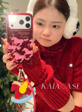 kaia 新年酒红星星粉色木马适用苹果17promax手机壳iphone16pro新款17女14pro带挂绳15pro全包双层防摔手机套