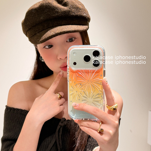 kaia唯美ins梦幻晕染渐变橙色烟花适用苹果17promax手机壳iphone16pro新款15女14pro创意13pro全包防摔手机套