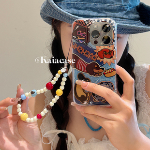kaia趣味牛仔涂鸦腊肠狗iphone17promax手机壳苹果15新款13甜酷风14promax女16pro挂绳链条苹果15保护套双层