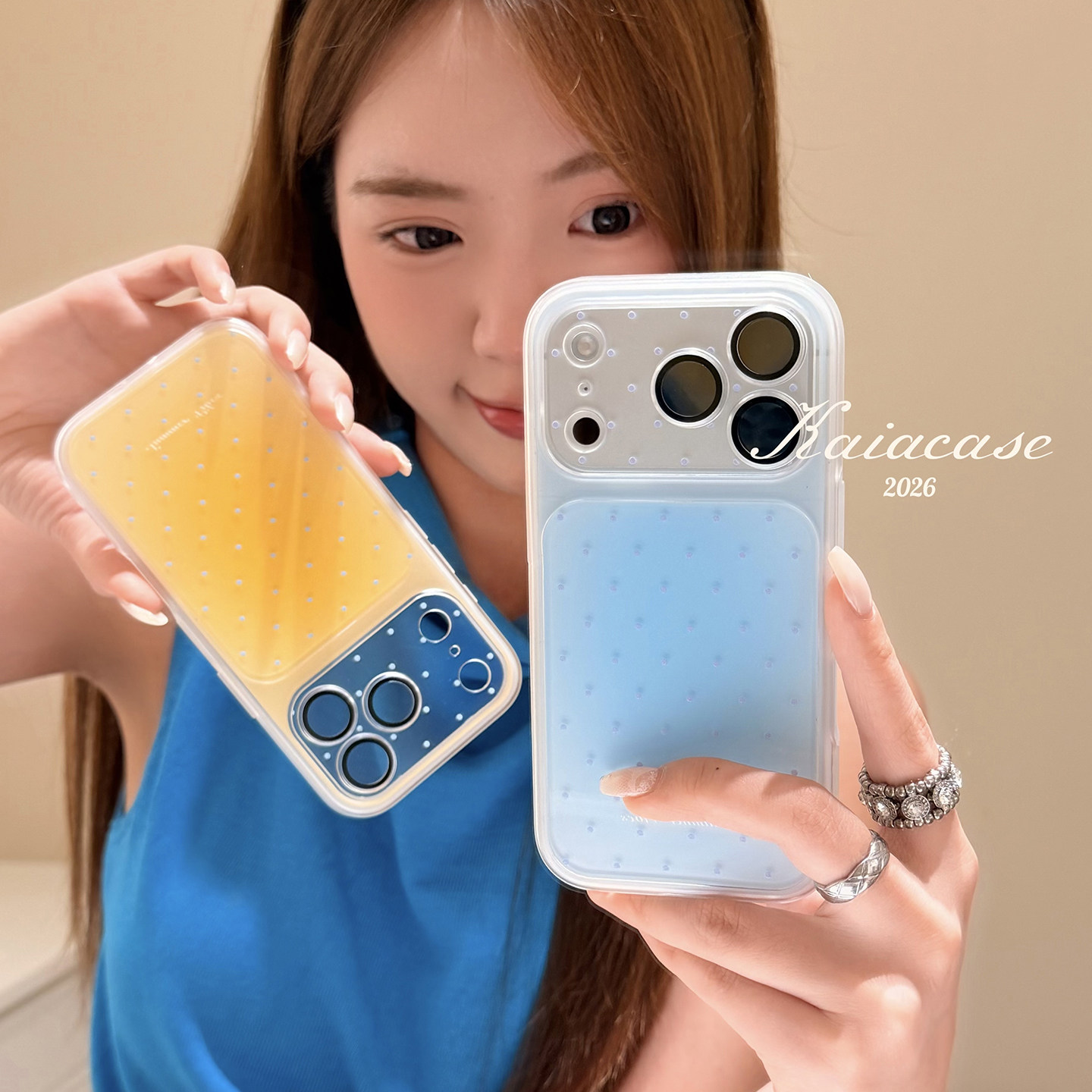 kaia 韩系ins小清新纯色波点字母适用苹果17promax手机壳iphone16pro新款17女14pro创意15pro全包防摔手机套