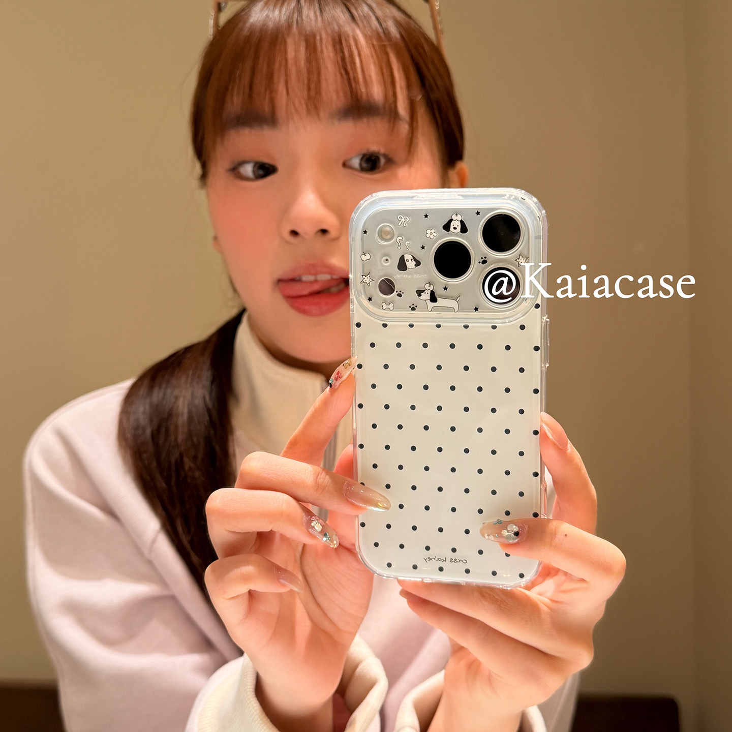 kaia 韩风ins简约黑波点卡通狗狗适用苹果17promax手机壳iphone16pro新款17女14pro创意15pro双层防摔手机套,3C数码配件,手机保护套/壳,淘宝优惠券,粉丝福利购,淘宝优惠卷