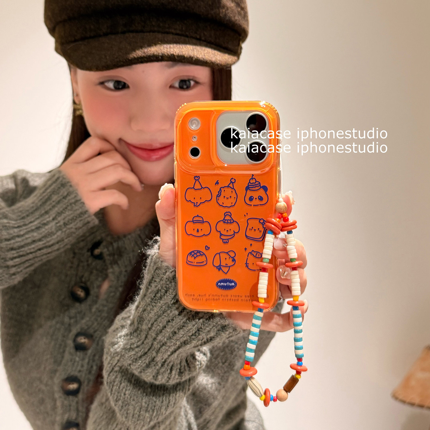 kaia趣味ins橙色手绘线条小动物适用苹果17promax手机