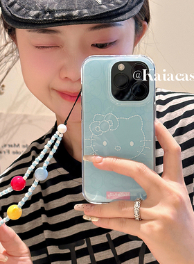 kaia 奶蓝色简约HelloKitty适用iphone17promax手机壳苹果16新款13彩色链条14promax女13pro创意挂绳苹果12软