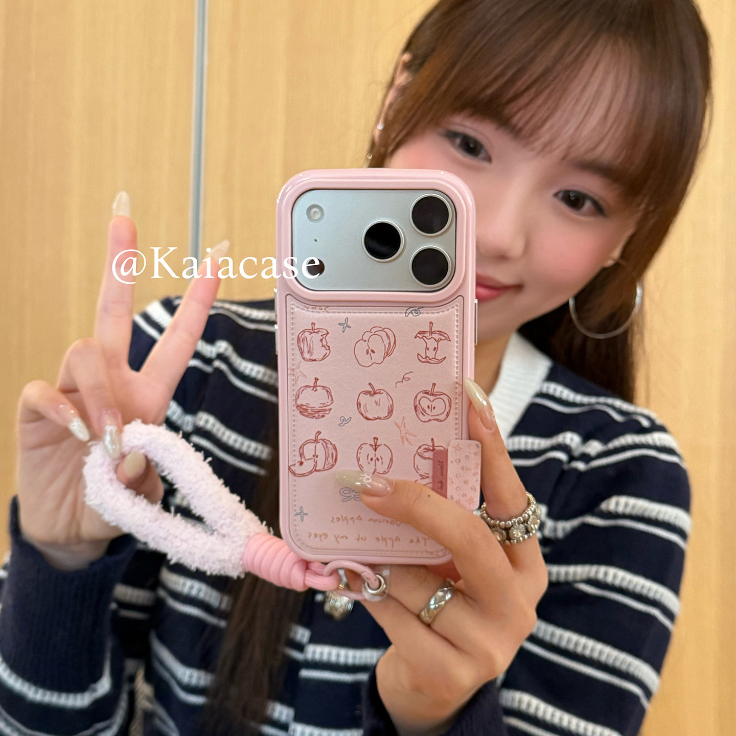 kaia 少女心手绘线条粉苹果标签适用苹果17promax手机壳iphone16pro新款15女14pro绒挂绳15pro皮质防摔手机套,3C数码配件,手机保护套/壳,淘宝优惠券,粉丝福利购,淘宝优惠卷