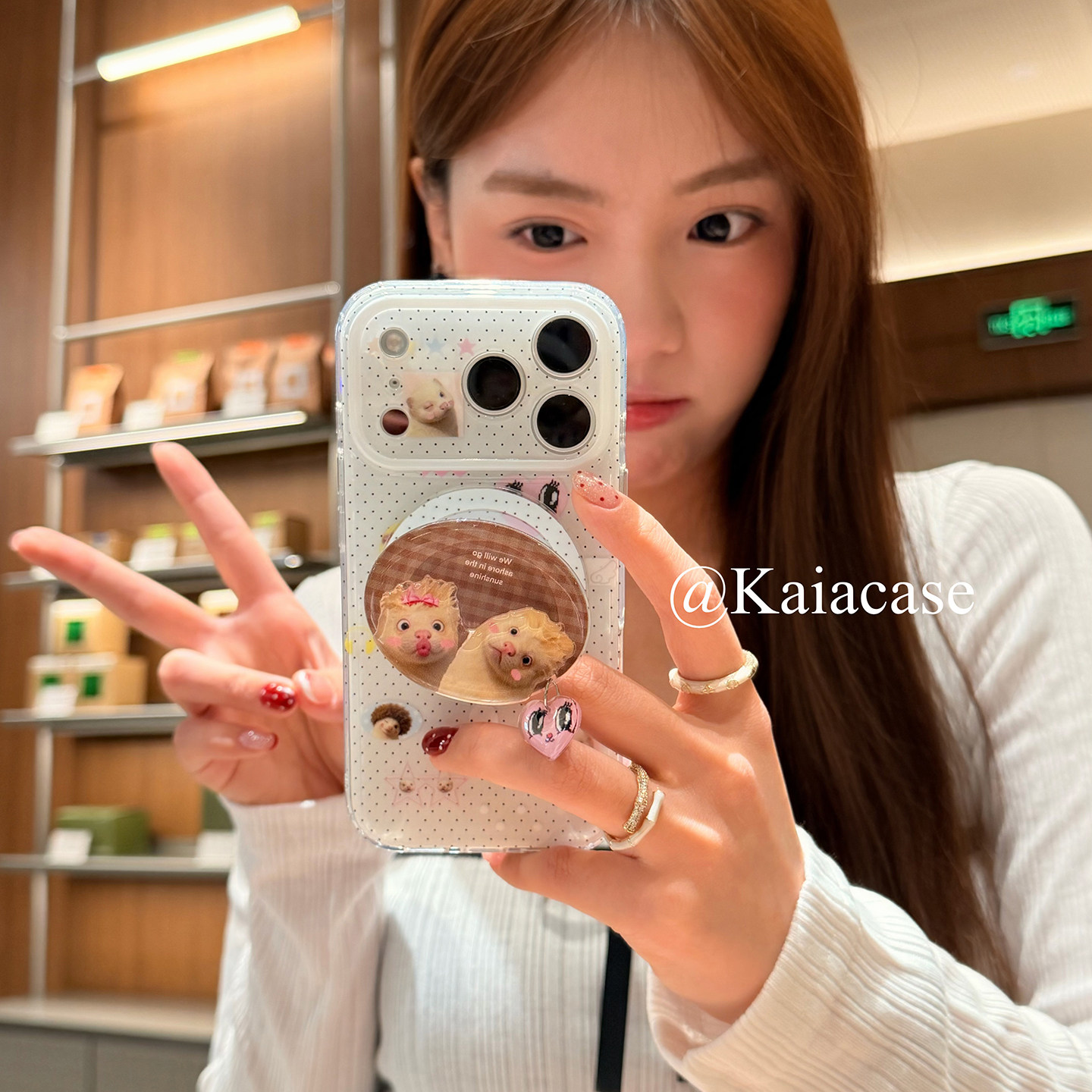 kaia韩风ins波点可爱雪貂爱心适用苹果17promax手机壳