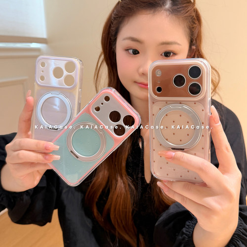 kaia韩系ins极简撞色波点适用苹果18promax手机壳iphone16pro新款17女14pro支点旋转支架15pro全包防摔手机套