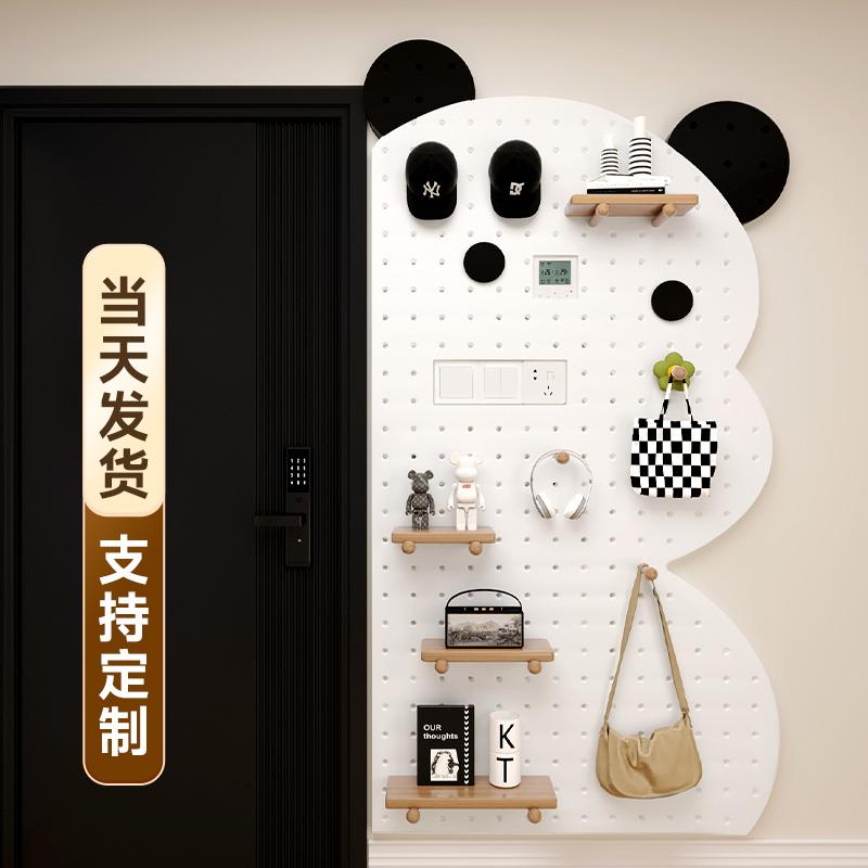 小熊洞洞板置物架造型墙入户玄关墙面上造型挂衣架一体收纳架