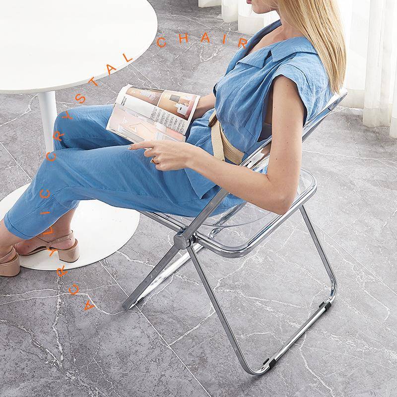 透明折叠椅网红水晶餐椅时尚亚克力拍照靠背凳ins服装店化妆椅子