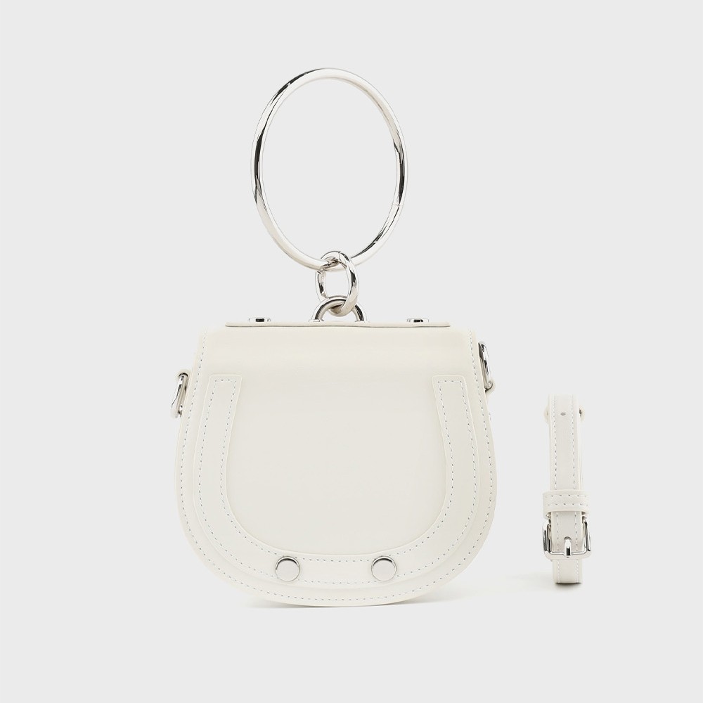 CUKOLR  白色小马包挂圆环手柄女包单肩斜挎包金属装饰轻奢包包