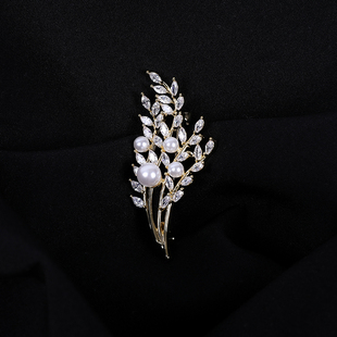 XIAO XI镶嵌款珍珠稻穗胸针时尚精美百搭胸花领口小别针设计轻奢