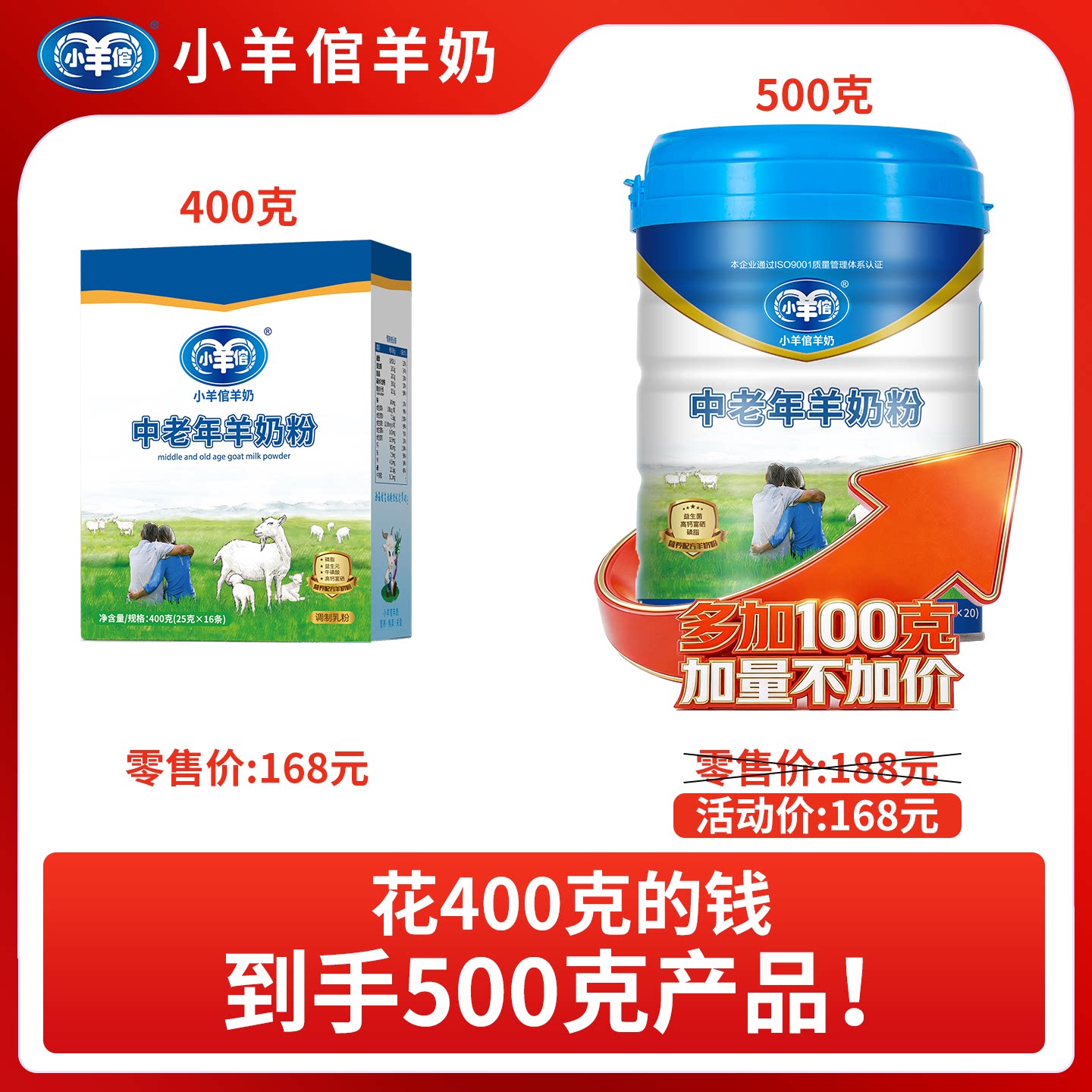 小羊倌中老年羊奶粉400克高钙营养奶粉益生菌成人独立包装