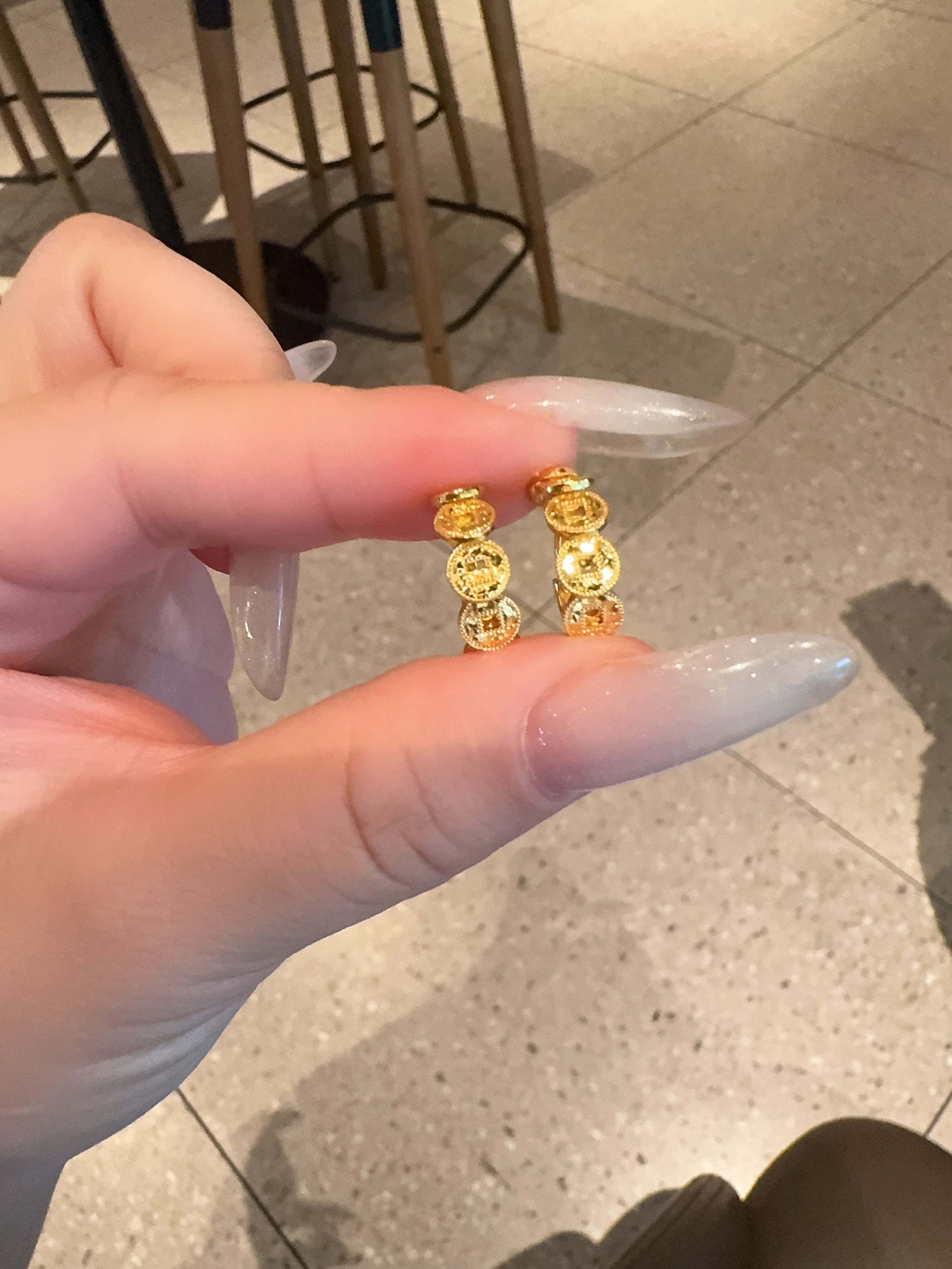 【通体纯银】钱多多 古法系列碎冰冰钱币耳钉