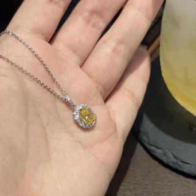 【通体纯银】黄钻冰花切项链