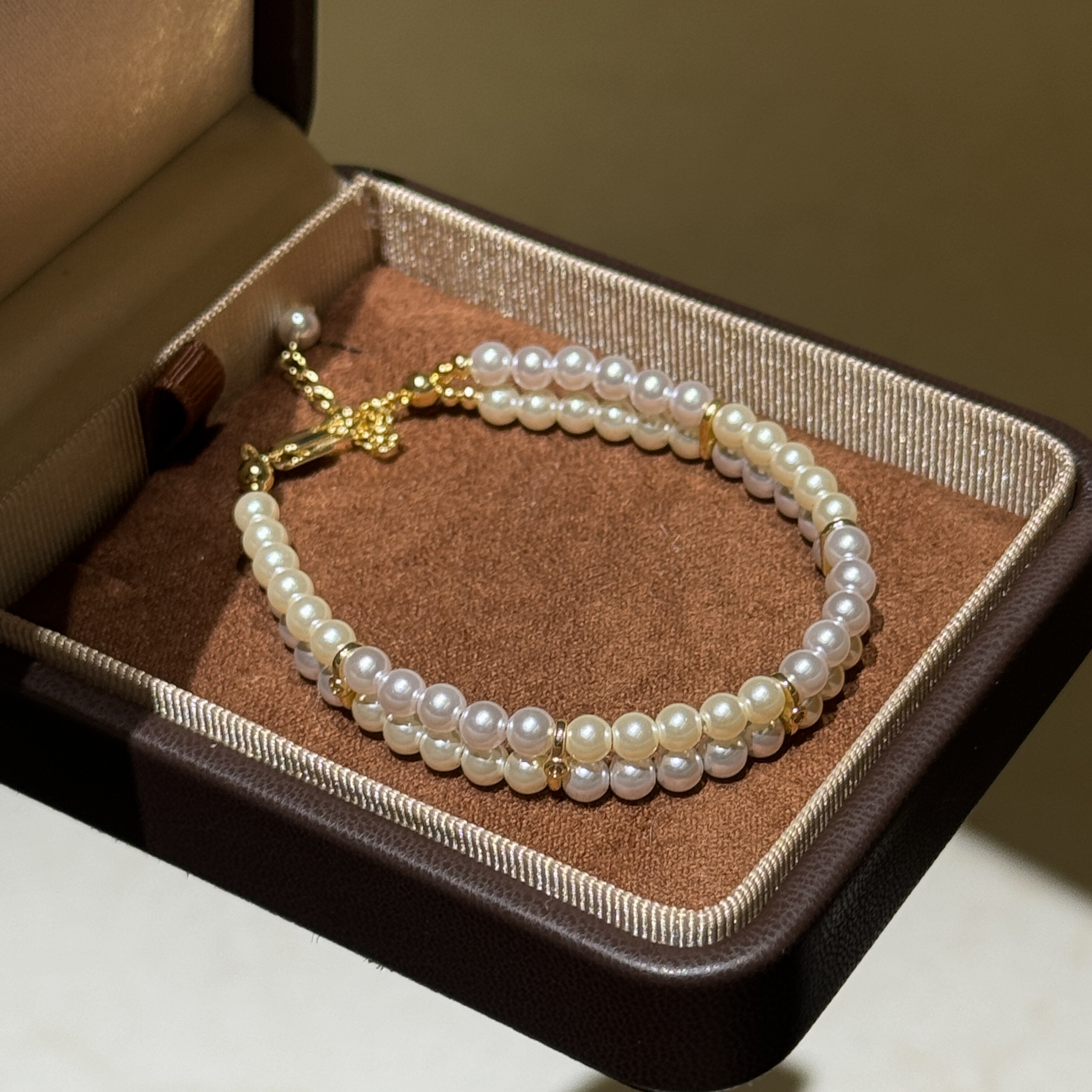 贡缎紫香槟金施华洛水晶珍珠手链