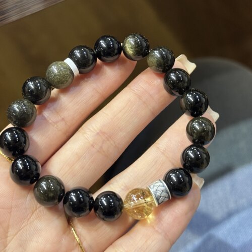 时来运转黄塔晶黑曜石手链