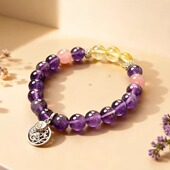 麦玲玲成就丰盛 金发晶紫晶马粉水晶手串聚财智慧人际手链