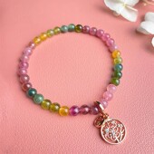 纳福添财天然福晶手链女 5mm 麦玲玲吉庆堂福晶之宝 七彩碧玺手串