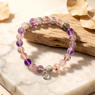 麦玲玲吉庆堂能量圣石 超七水晶手串7.5mm平安纳福九紫离火手链