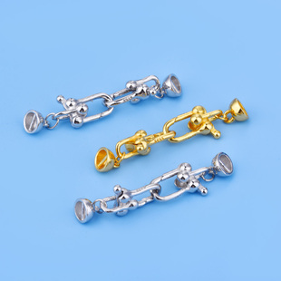 S925纯银时尚马蹄扣项链手链银扣头手工串珠收尾扣子DIY珍珠配件