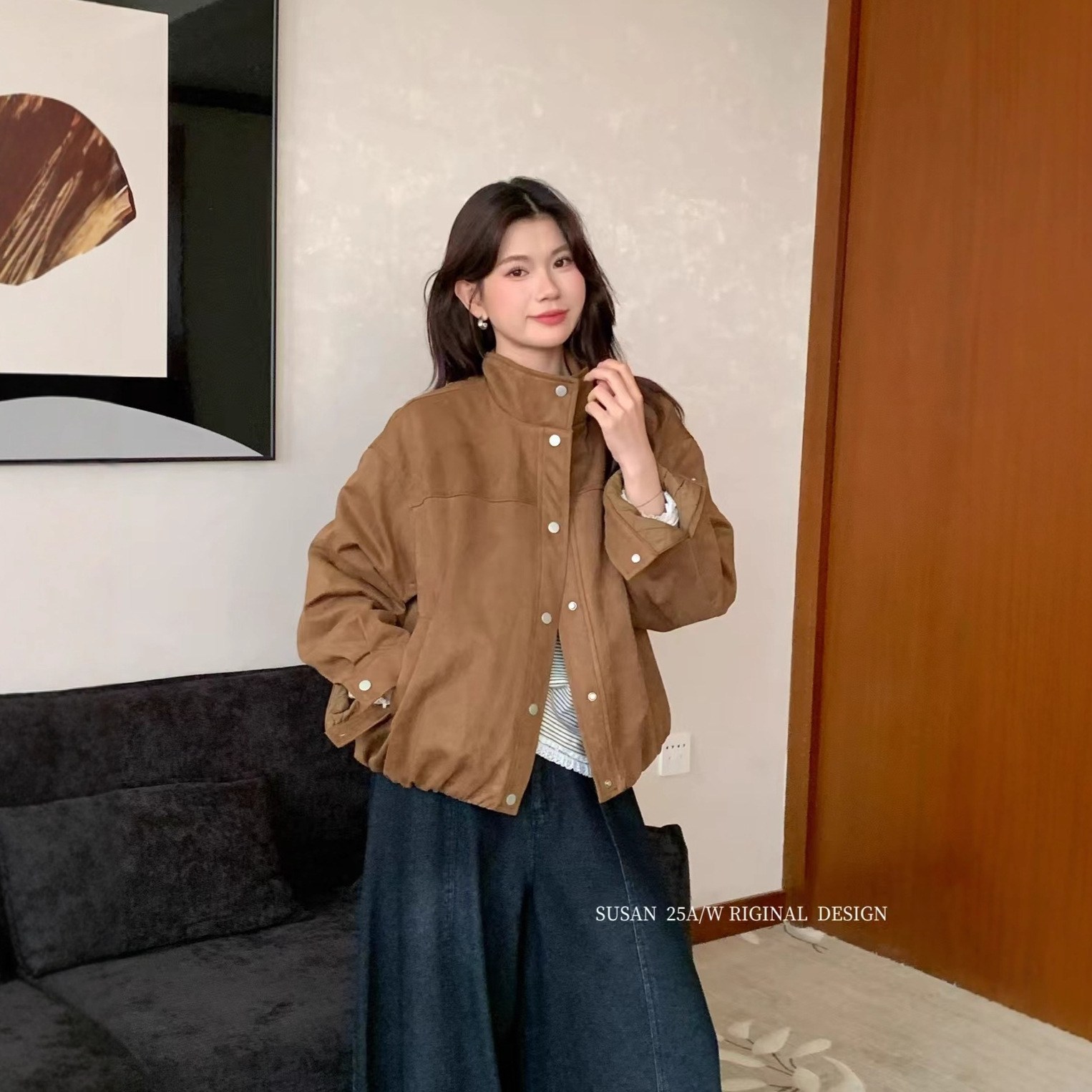 苏珊 2025秋冬新款复古鹿皮绒外套女宽松设计感夹克衫上衣MS050