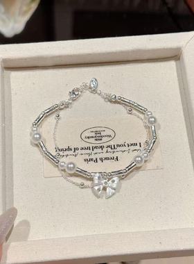 小红书同款蝴蝶结手链双层叠戴精致手饰轻奢高级感饰品韩版手链