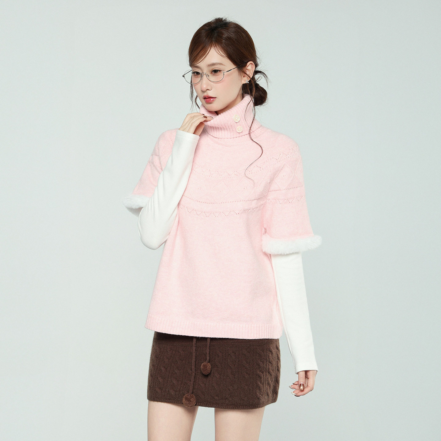 设计感高领半袖叠穿针织衫女2026秋冬新款小个子毛绒内搭外搭上衣,女装/女士精品,毛针织衫,淘宝优惠券,粉丝福利购,淘宝优惠卷