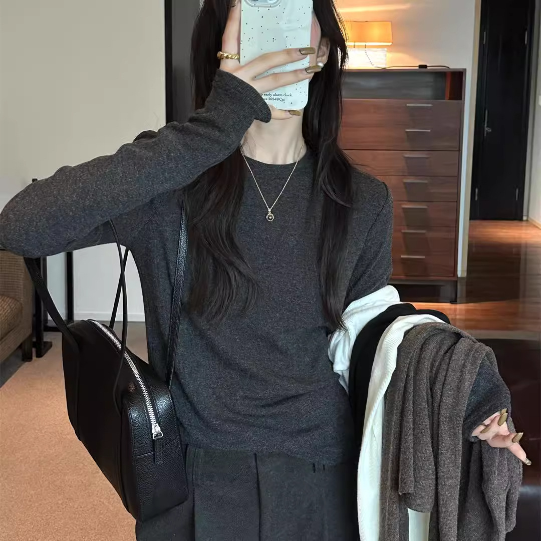 长袖打底衫女内搭春秋季新款高级感T恤2025修身纯色显瘦上衣