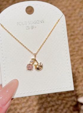 樱桃小猫韩版气质百搭小清新可爱甜美时尚小众设计感高级轻奢项链