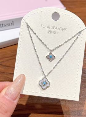 叠戴四叶草锆石项链高级感轻奢气质精致简约百搭时尚设计感锁骨链