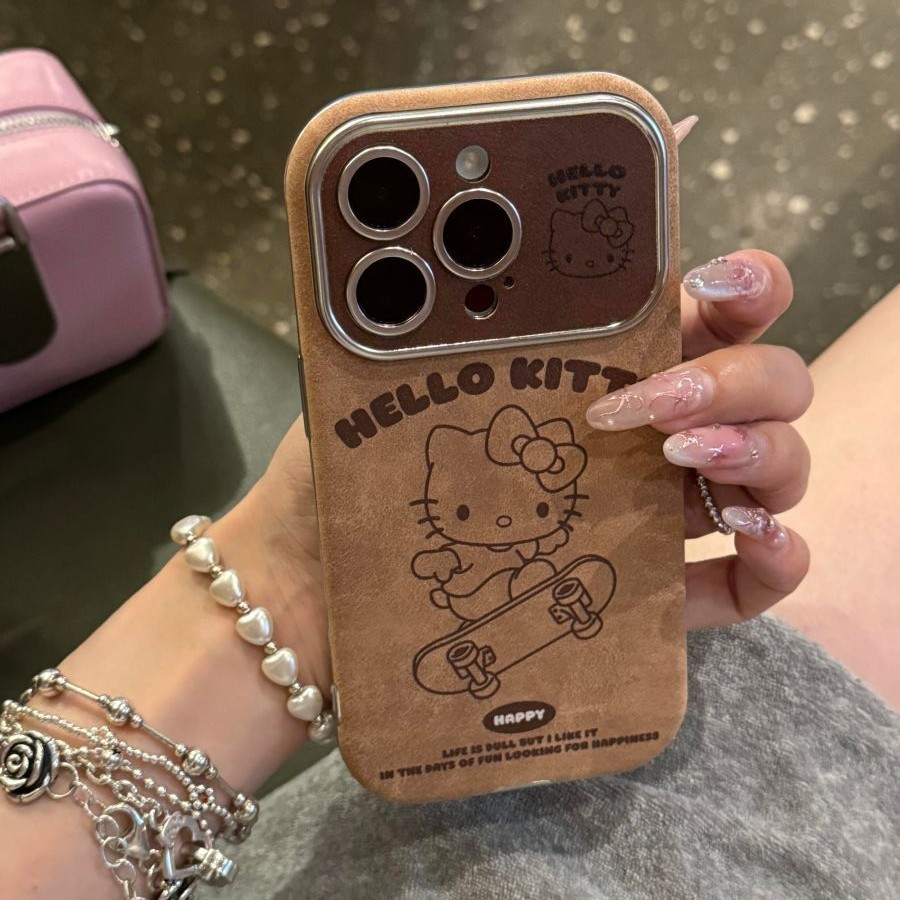 凯蒂滑板磨毛适用苹果16手机壳iphon15保护套14/13软壳12大视窗