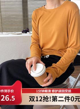 莉之绮 春秋新款长袖面膜T恤女简约宽松休闲纯色套头打底衫111406