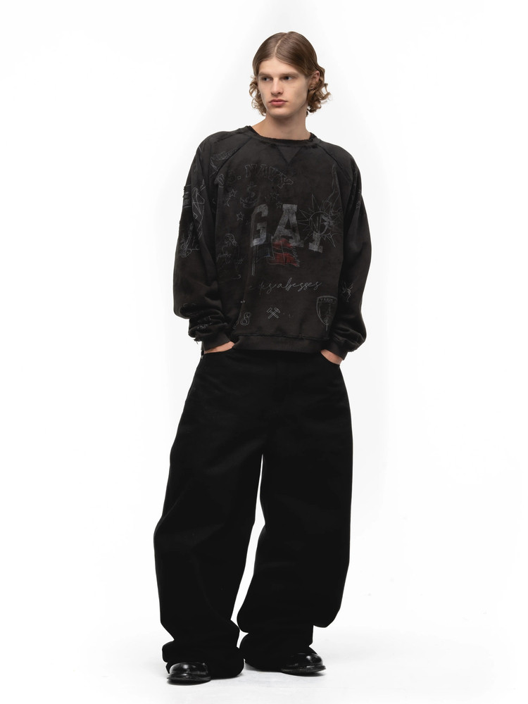Exclusive Taste American retro Nofaith Nissan Red-Edged Selvedge Pure Black Raw Denim Denim Loose Curved Knife Pants