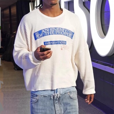 Paly软糯华夫格印花短宽长袖